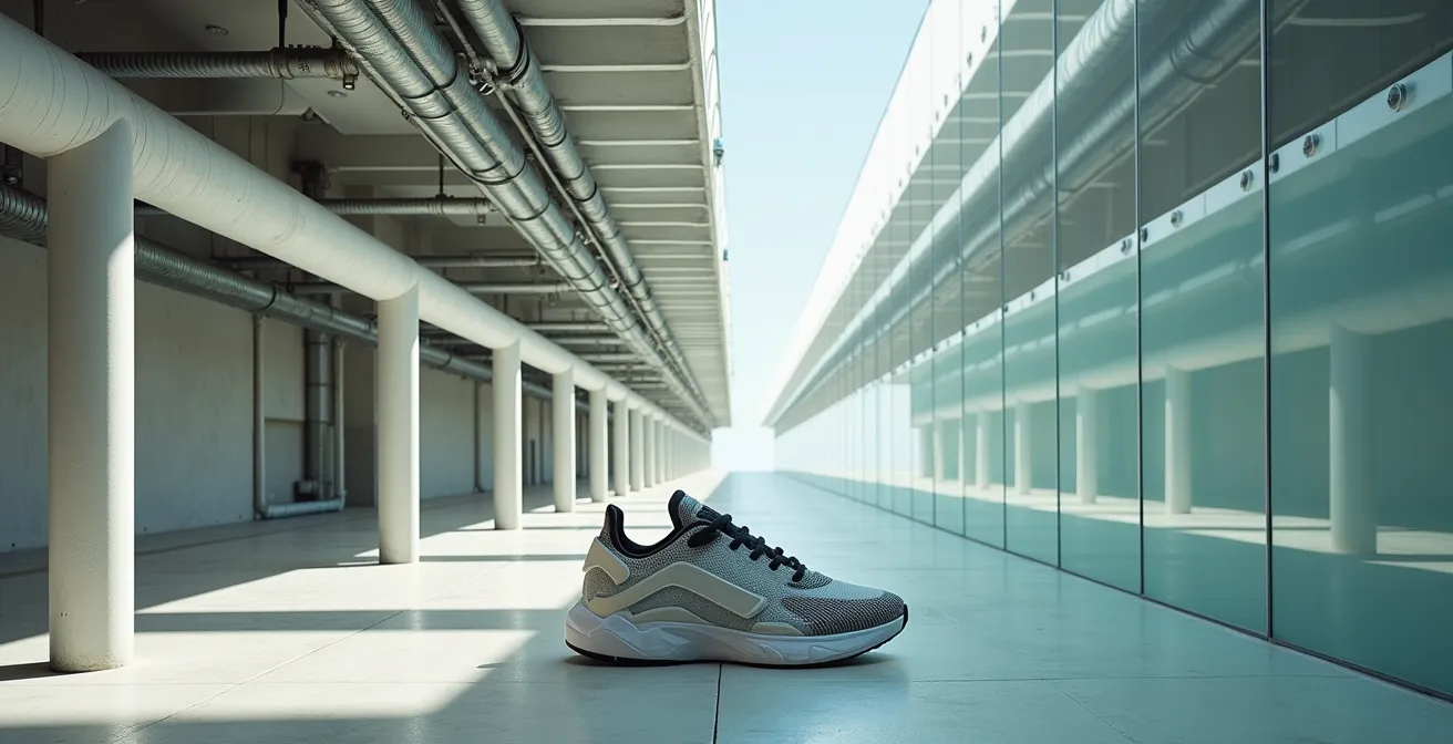 Comparaison visuelle entre les tuyaux colorés du Centre Pompidou et les éléments structurels d'une Air Max