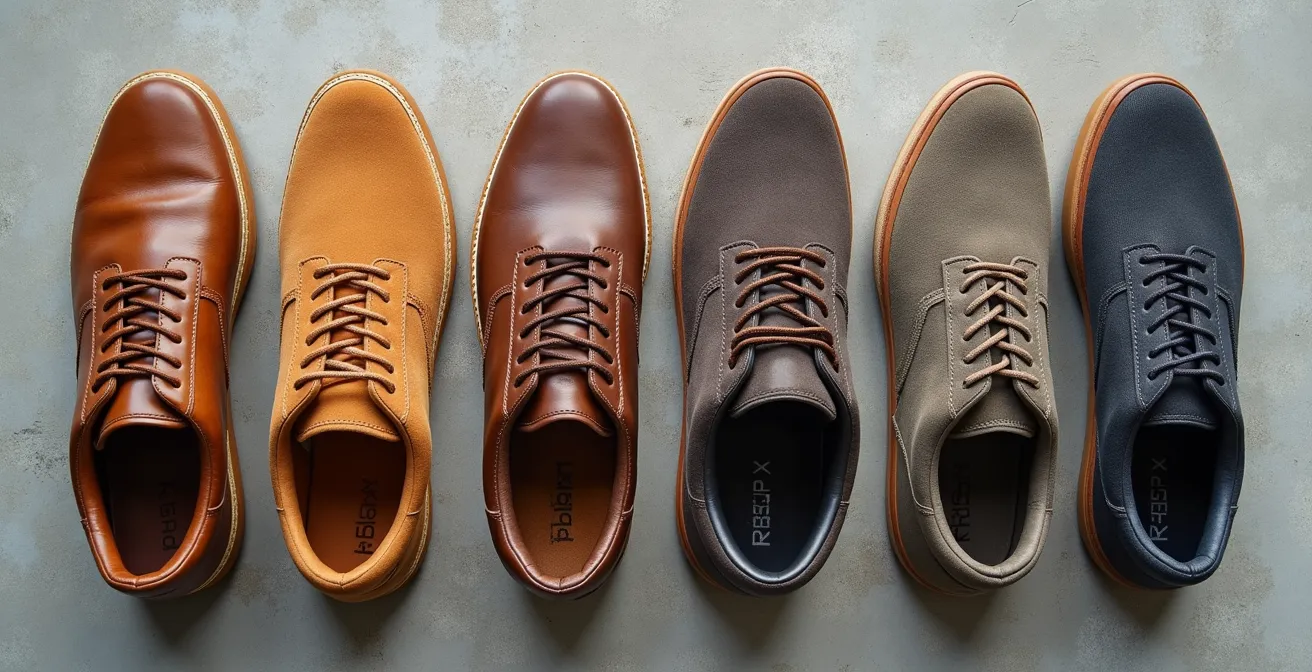 Composition montrant l'évolution de différentes matières de chaussures après usage urbain