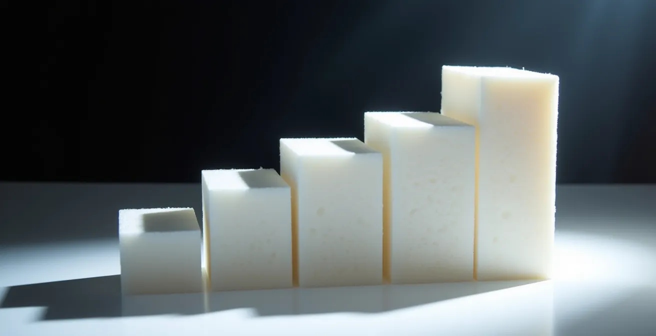 Vue microscopique comparative des structures cellulaires des mousses EVA, PEBA et TPU