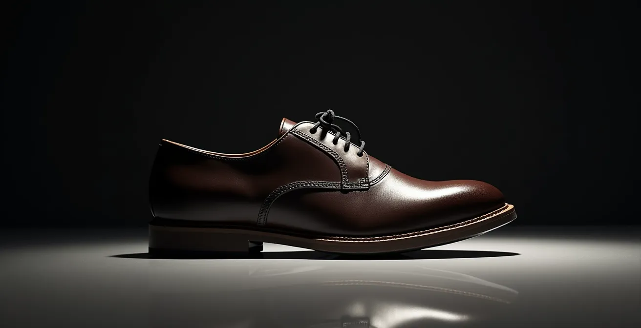 Derby hybride avec semelle gomme photographiée dans un environnement professionnel