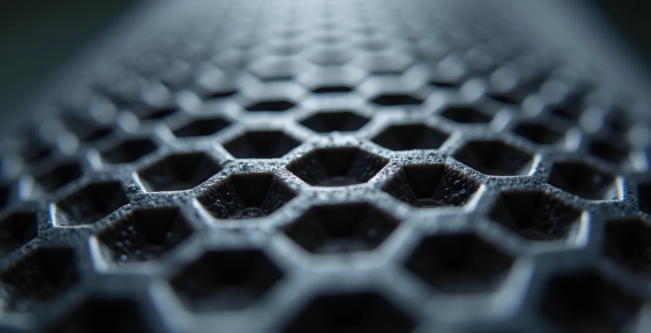 Gros plan macro sur texture waffle d'une semelle vulcanisée