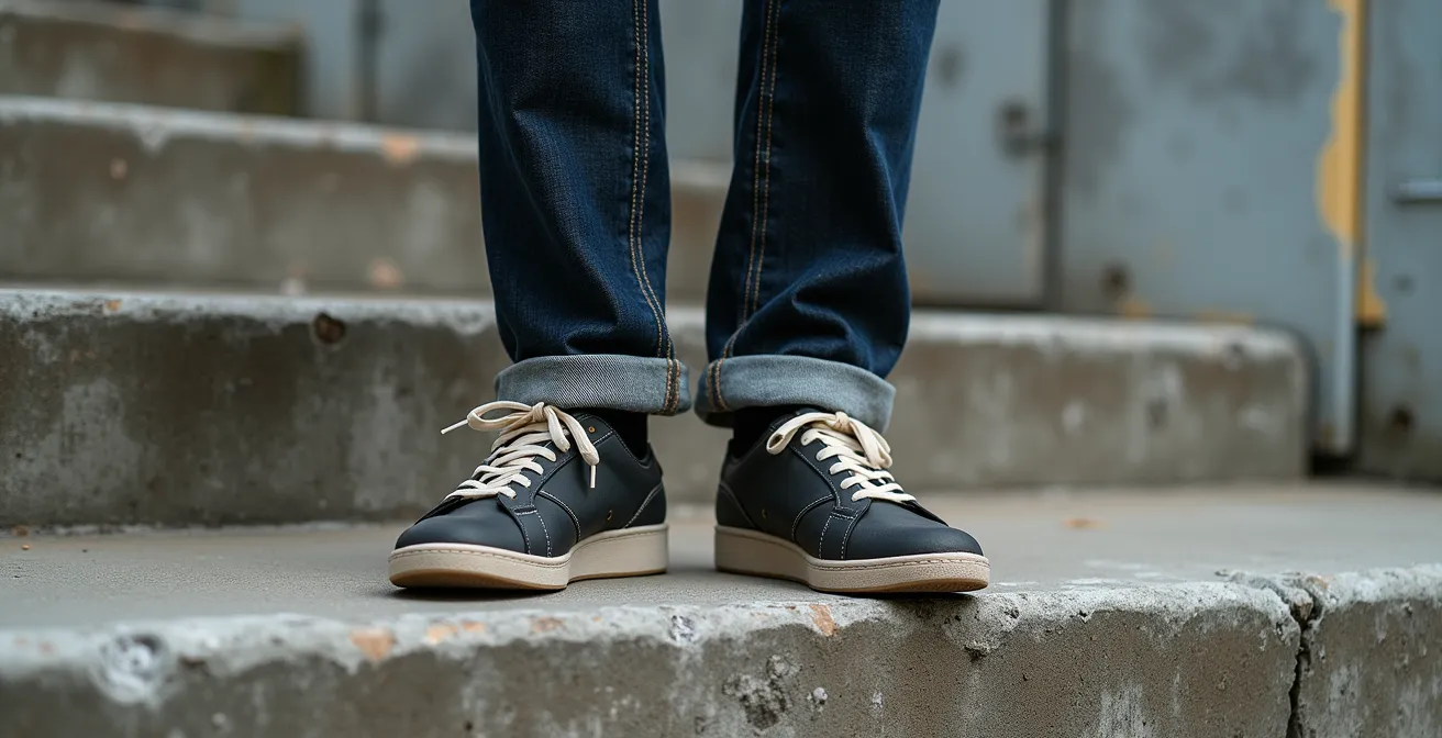 Style streetwear avec chaussures de skate et jean décontracté