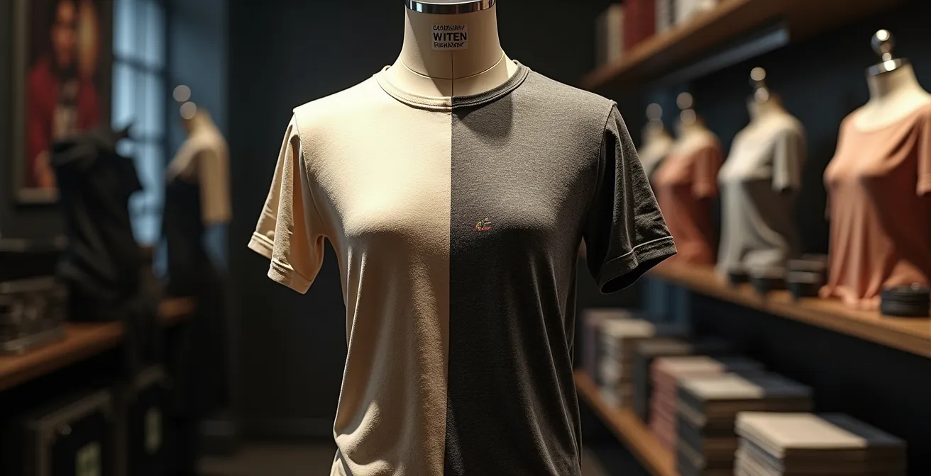 Composition symbolique représentant le débat entre authenticité et esthétique dans le port de merchandise musical